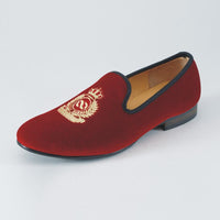 Handmade Men Red Velvet Loafers