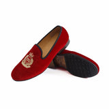 Handmade Men Red Velvet Loafers