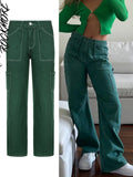 Rockmore Brown Vintage Baggy Jeans Women 90s Streetwear Pockets Wide Leg Cargo Pants