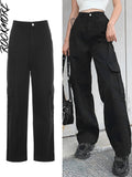 Rockmore Brown Vintage Baggy Jeans Women 90s Streetwear Pockets Wide Leg Cargo Pants