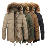 Winter Coat Men's Plush Medium Length Cotton Coat