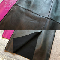 Real Leather Sheepskin Fanny Pack Hip Skirt Slit Over The Knee