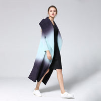 New Fashion Pattern Pleated Leisure Long Sleeve Cardigan Large Lapel Gradient Color Slim Women's Trench Coat