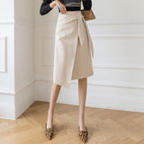 Women's Mid-Length Elegant Casual High-waist Asymmetrical Hip-Wrapped Nylon Cotton Skirt