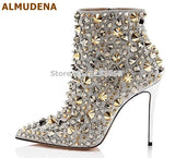Glitter Gold Metallic Studs Ankle Boots Stiletto
