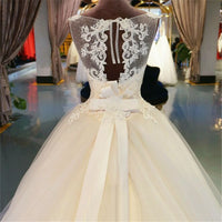 Lace Floor-Length Ball Gown Wedding Dress Train Lace up Beading