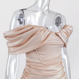 High Quality Bodycon Satin Dress Pink Women Mini