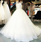 Lace Floor-Length Ball Gown Wedding Dress Train Lace up Beading