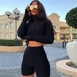 Black Tracksuit Women Two Piece Set Crop Top and Short