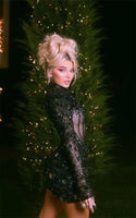 Black Long Sleeve Bandage Dress Sequin Mesh Beaded Banquet