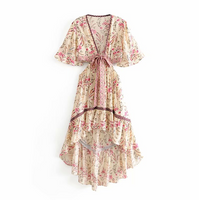 Vintage Chic Women Floral Print Short Sleeve Rayon Bohemian Dress
