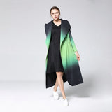 New Fashion Pattern Pleated Leisure Long Sleeve Cardigan Large Lapel Gradient Color Slim Women's Trench Coat
