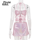 Glitter Pink Two Piece Set Mini Skirt