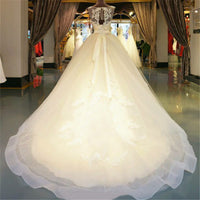 Lace Floor-Length Ball Gown Wedding Dress Train Lace up Beading