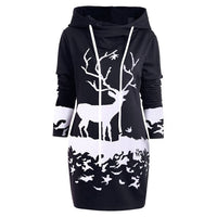 Women Christmas Dress  Hooded Long Sleeve Printed Casual