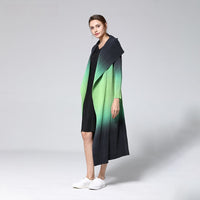 New Fashion Pattern Pleated Leisure Long Sleeve Cardigan Large Lapel Gradient Color Slim Women's Trench Coat