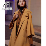 Customized Gardenia Yellow Big Cuffs Design Double-Sided Wool Coat