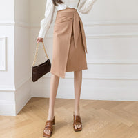 Women's Mid-Length Elegant Casual High-waist Asymmetrical Hip-Wrapped Nylon Cotton Skirt