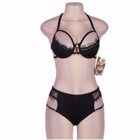 Women Plus Size Sexy Bra Set Black Lace