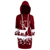 Women Christmas Dress  Hooded Long Sleeve Printed Casual