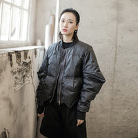 Women Down Coat Asymmetrical Black Short Down Jacket