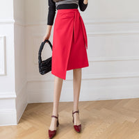 Women's Mid-Length Elegant Casual High-waist Asymmetrical Hip-Wrapped Nylon Cotton Skirt