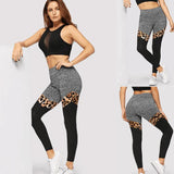 Leopard-print Splicing Stretch Pants High-rise Sports Yoga Pants
