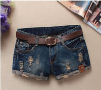 Mini Shorts Women'S Rivet Holes Jeans Low Waist Shorts Without Belt Ripped Denim Short