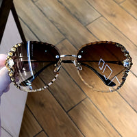 Rimless Vintage Bling Sunglasses Women
