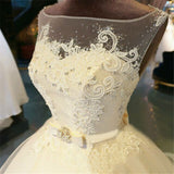 Lace Floor-Length Ball Gown Wedding Dress Train Lace up Beading