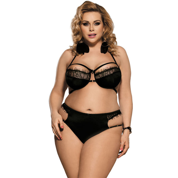 Women Plus Size Sexy Bra Set Black Lace