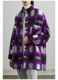 Women Wool Blend Plaid Coat Autumn Winter Turn-Down Collar Ladies Long Sleeve Woolen Jacket Outwear Top With Pockets