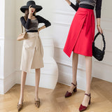 Women's Mid-Length Elegant Casual High-waist Asymmetrical Hip-Wrapped Nylon Cotton Skirt