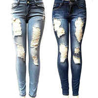 S-XXL Women's Skinny Hole Ripped Jeans