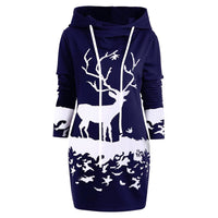 Women Christmas Dress  Hooded Long Sleeve Printed Casual