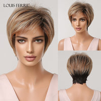 Short Ombre Black Ash Light Blonde White Synthetic Wigs With Bangs For Black Woman Afro