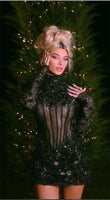 Black Long Sleeve Bandage Dress Sequin Mesh Beaded Banquet