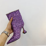 French Women's Pointed Toe Sequined High-Heeled Shoes