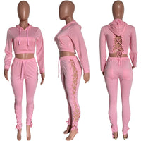 Women Tracksuit Two Piece Set Backless Hollow Out