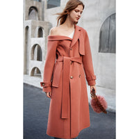 Double Woolen Woman's Upmarket Coat One Shoulder Overcoat