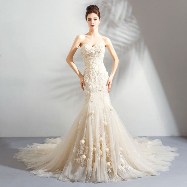 Wedding Dress Sweetheart Lace Flower Fishtail Wedding