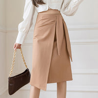 Women's Mid-Length Elegant Casual High-waist Asymmetrical Hip-Wrapped Nylon Cotton Skirt