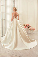 Satin Wedding Dresses Ball Gown real photo white & Ivory elegant Bridal Dress Open Back