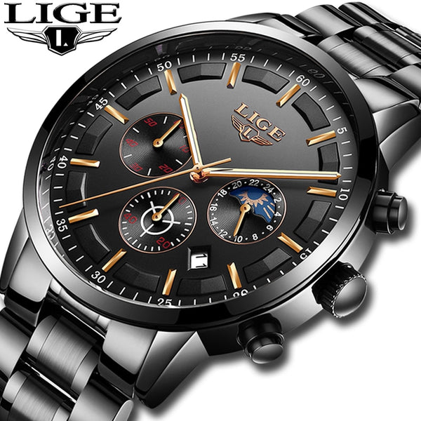 LIGE Sport Quartz Clock Men Waterproof Watch