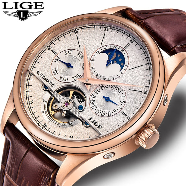 LIGE Brand Men  Automatic Mechanical Watch