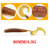 5PCS Long Tail Worm Fishing Soft Baits 80mm 4.3g Jig Wobblers