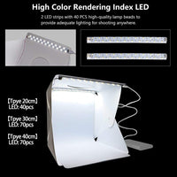 Folding Lightbox 20/30/40cm Portable Photography Photo Studio Tent LED S