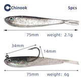 Chinook 5pcs Lure Soft Bait SoftFish Fork Tail with or without Hook Fluke Swimbaits Jerkbaits Silicone Fish Bait Fishing Tackle