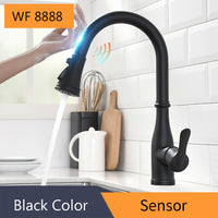 Pull Out Black Sensor Kitchen Faucets Stainless Steel Smart Induction Mixed Tap Touch Control Sink Tap