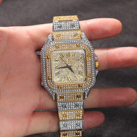 Hip Hop Full Iced Out Full Drill Men Square Watches Stainless Steel